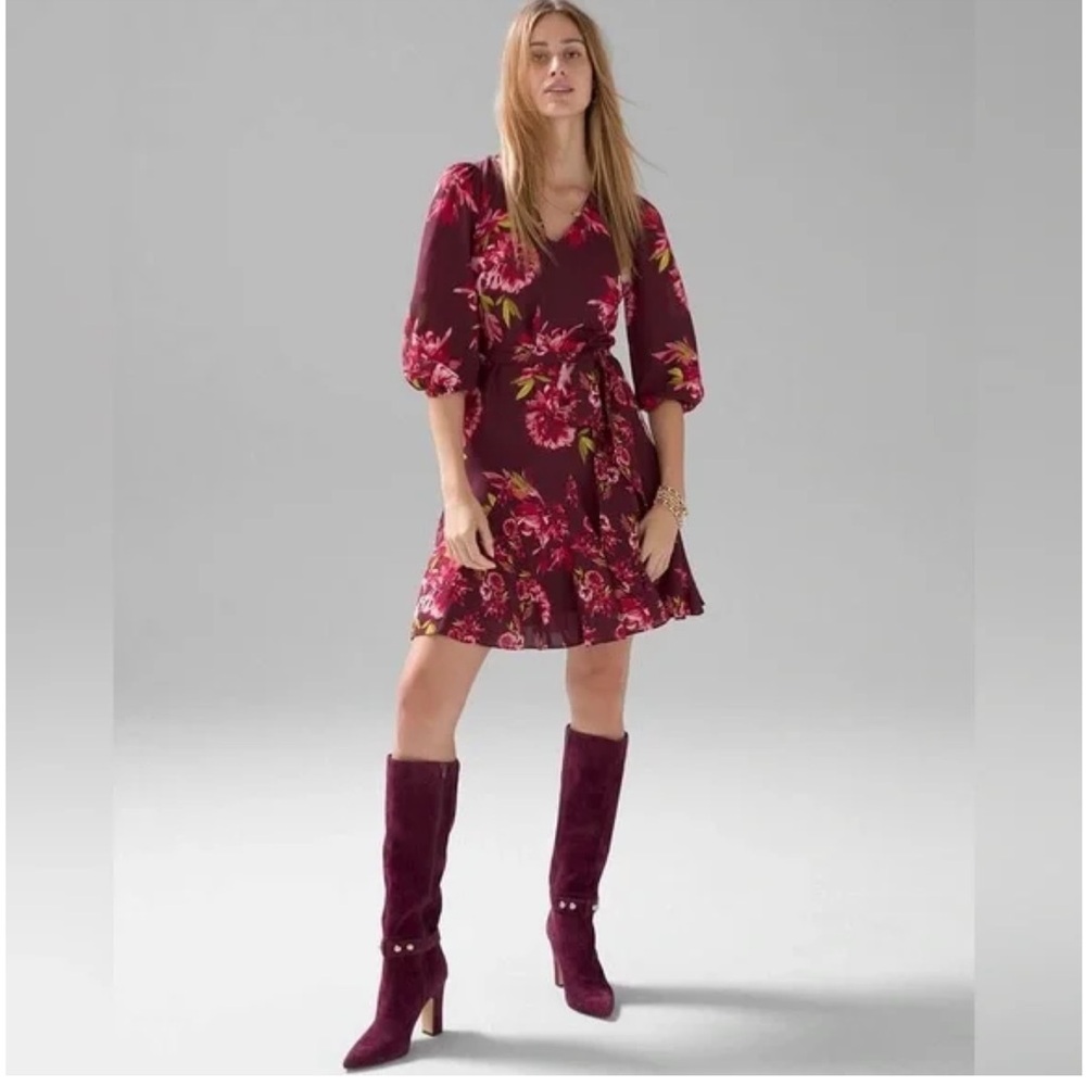 White House Black Market Burgundy Floral Mini Dress